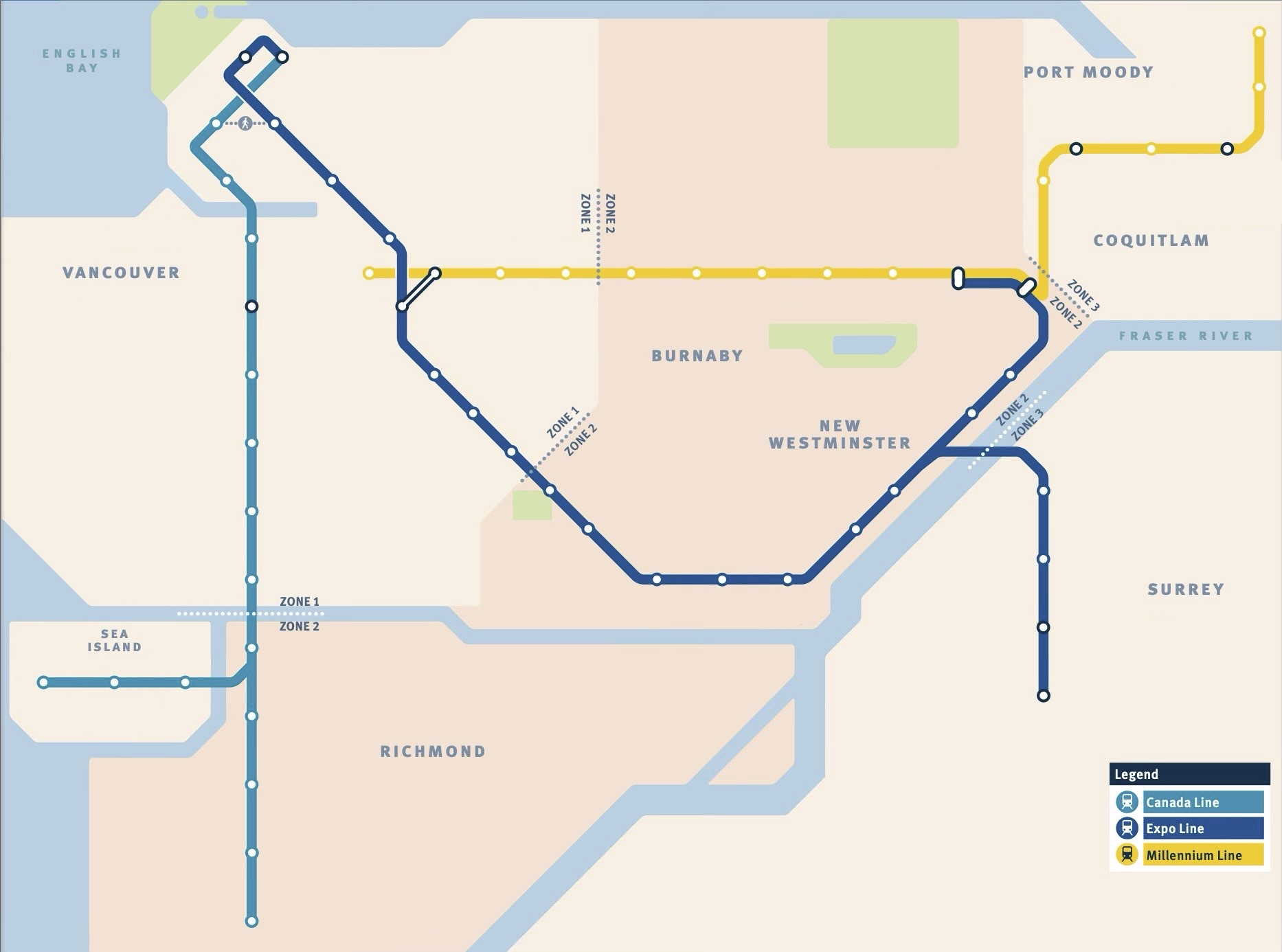 map of skytrain routes in Vancouver